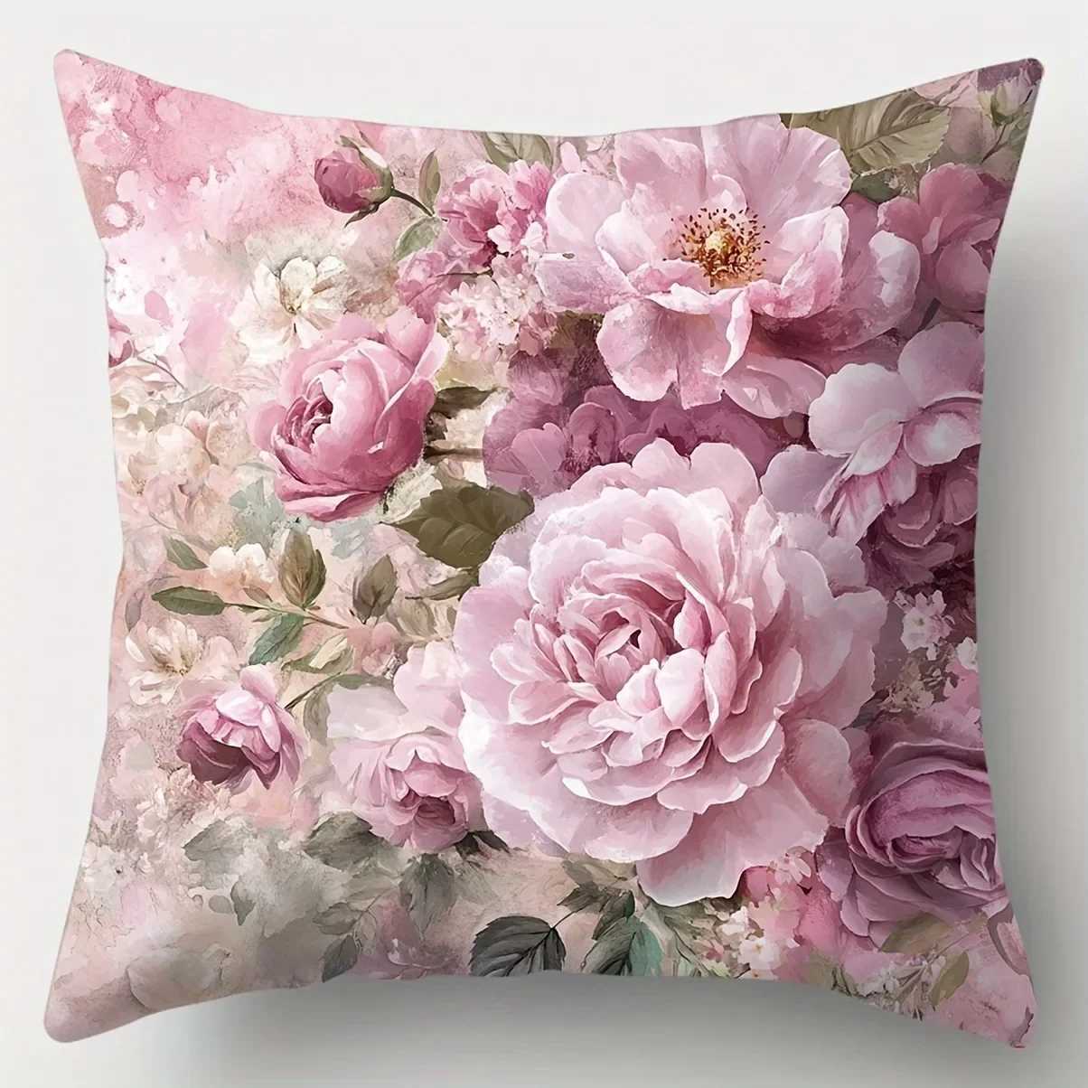 Pink Peonies Floral throw cover with short plush print for living room decoration cushion cover covers decorativeM251119