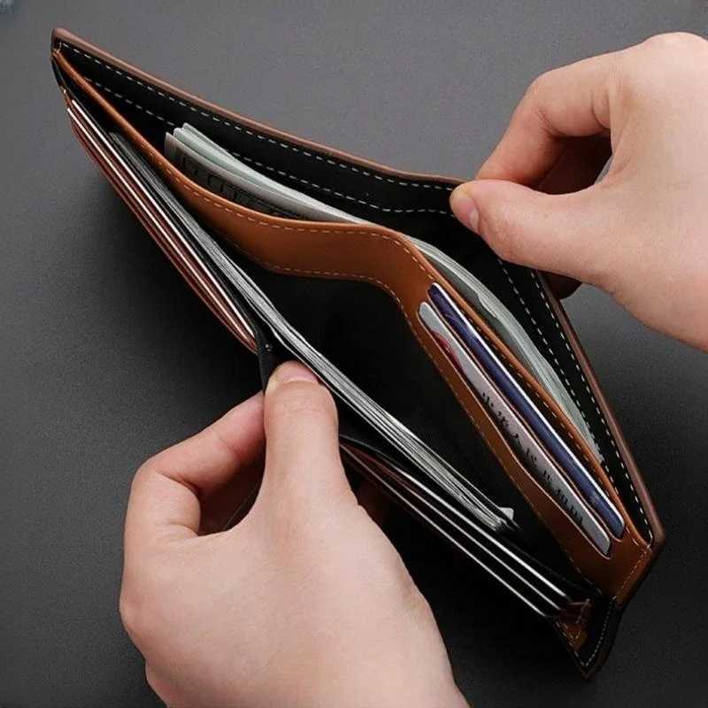 Fashion Mens Stripe Wallet Multi Function ID Credit Card Holder Two -fold Money Clip High Quality Leather Coin PurseT251119