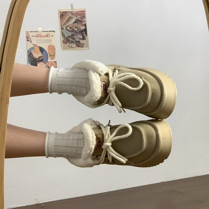 Hot new free shipping designer shoes for womens snow boots khaki brown Soft leather lambhair round toe thick soled snow boots