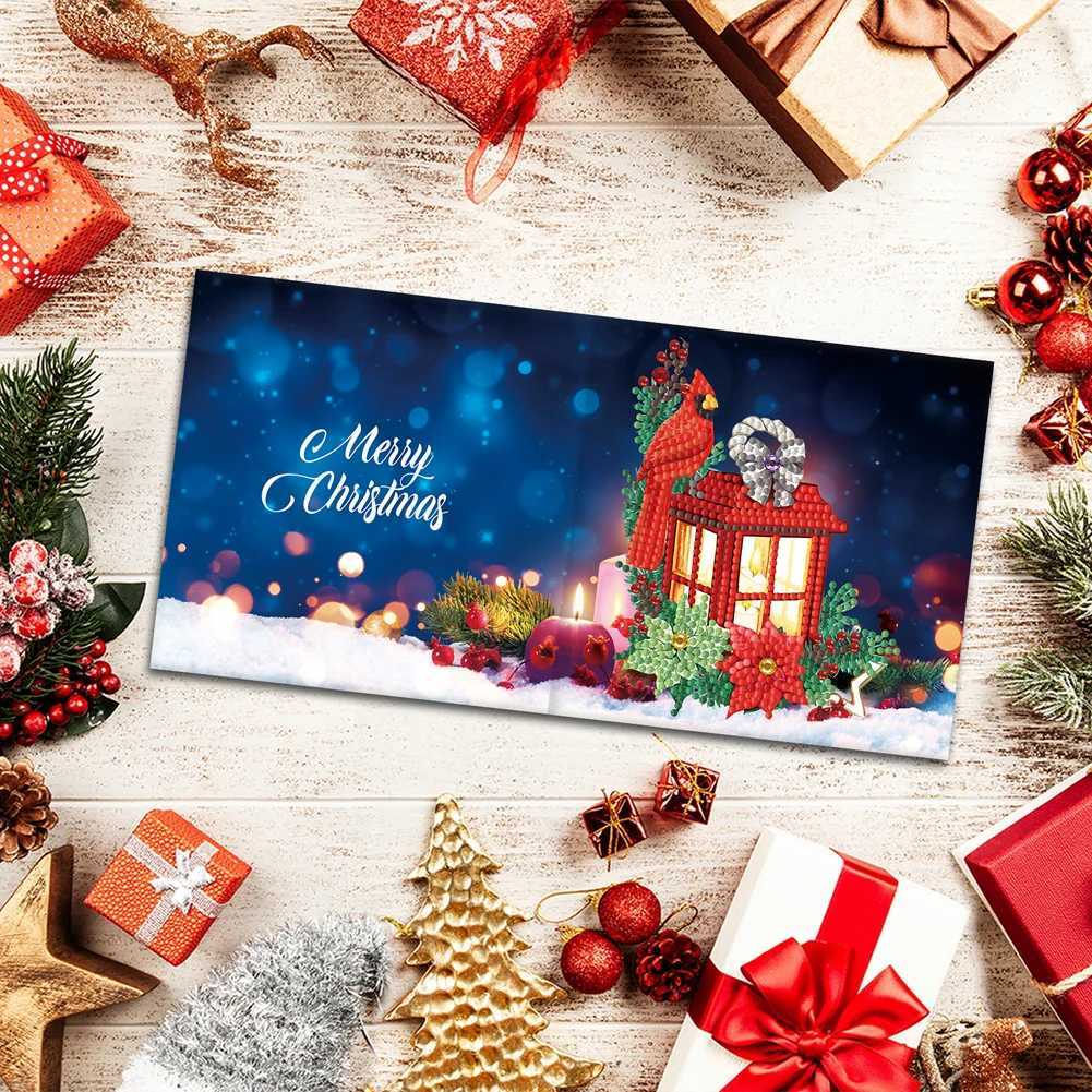 12pcs Christmas Cards Special Shaped DIY Diamond Painting Postcards Bright Drill Postcards for Holiday ParTY Mosaic Kits G251119