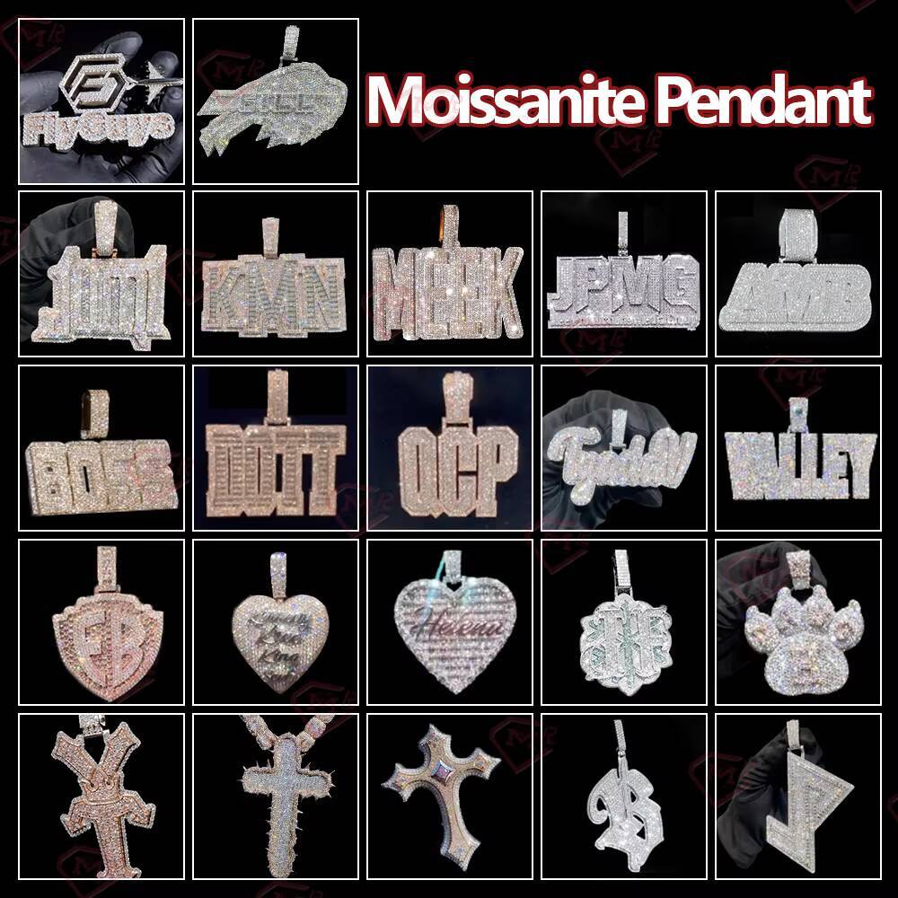 Passed Diamond Tester Moissanite Cross Pendant Hiphop 925 Sterling Silver Iced Cross Custom Moissanite Pendant