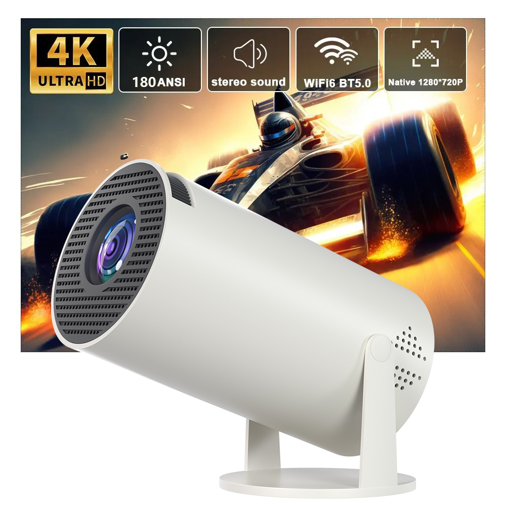 HY300 PRO 4K Android Smart Projector - Dual WiFi6, Bluetooth 5.0, 180 ANSI Lumens