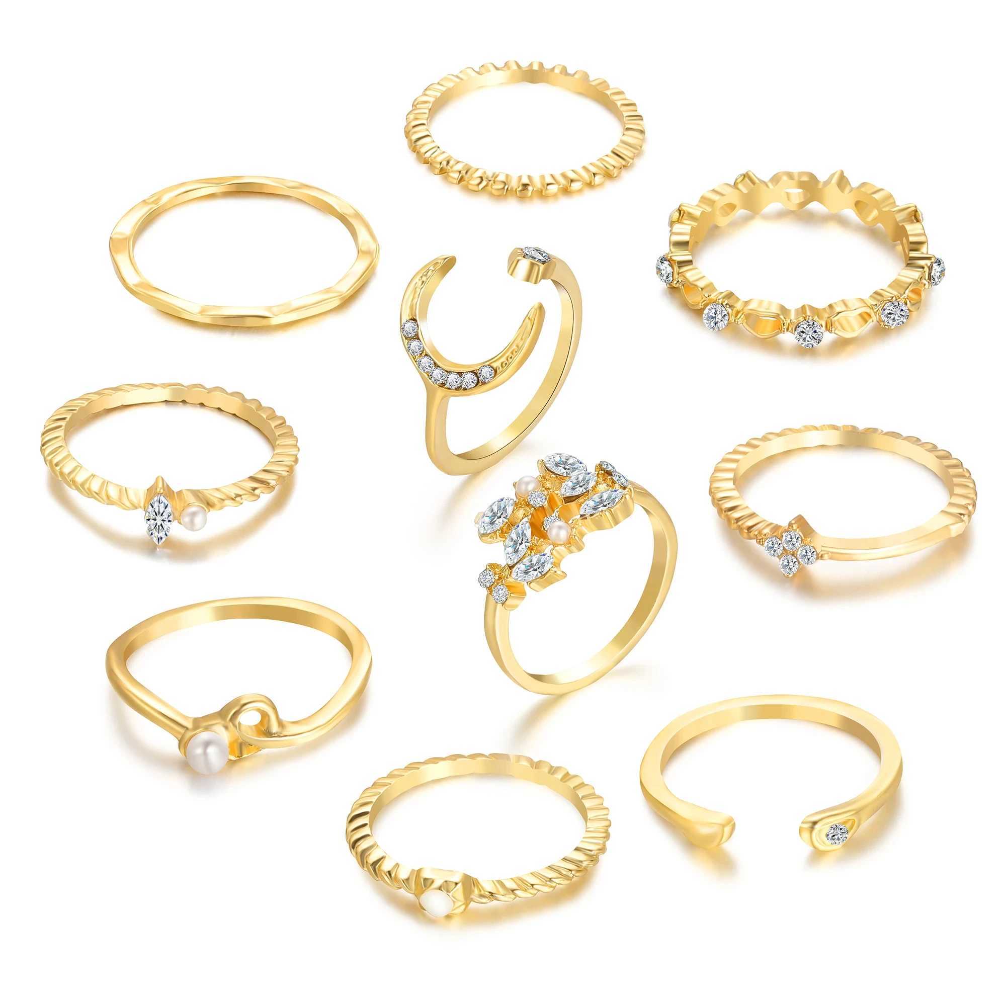 10 piece ring set gold colored chain ring set Bonn style coins Snake Moon Star party trend gift jewelryC250419