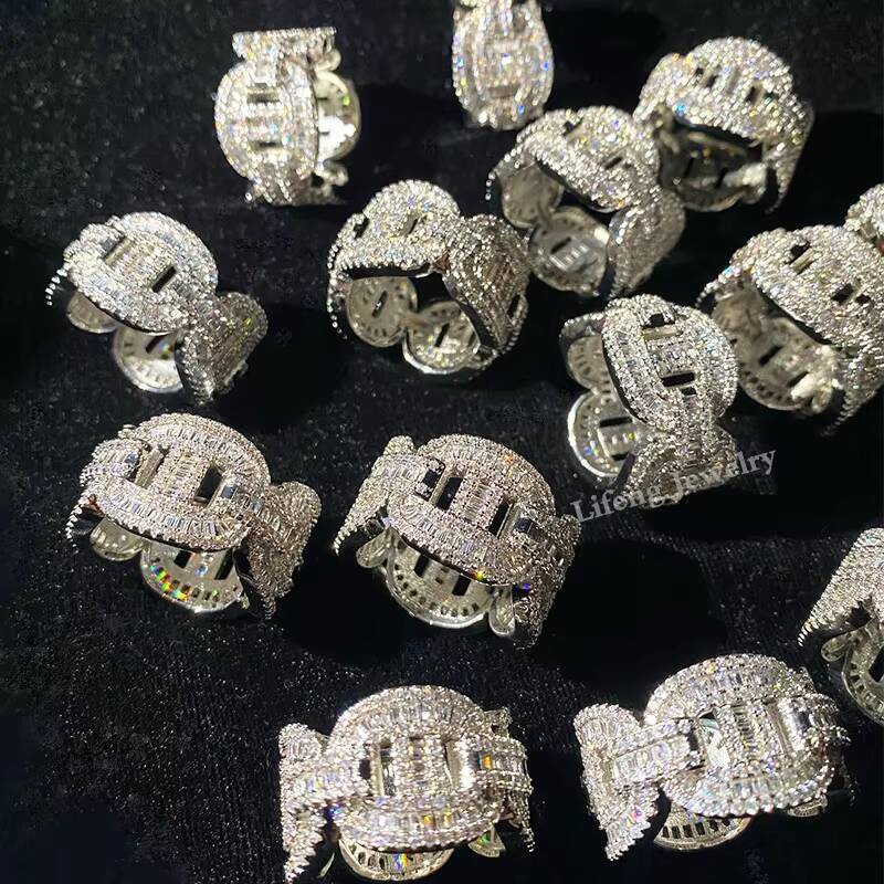Lifeng Jewelry Customization Available Hip Hop Rings Iced Out 925 Silver Jewelry Gold Plated Men Engagement Moissanite Rings