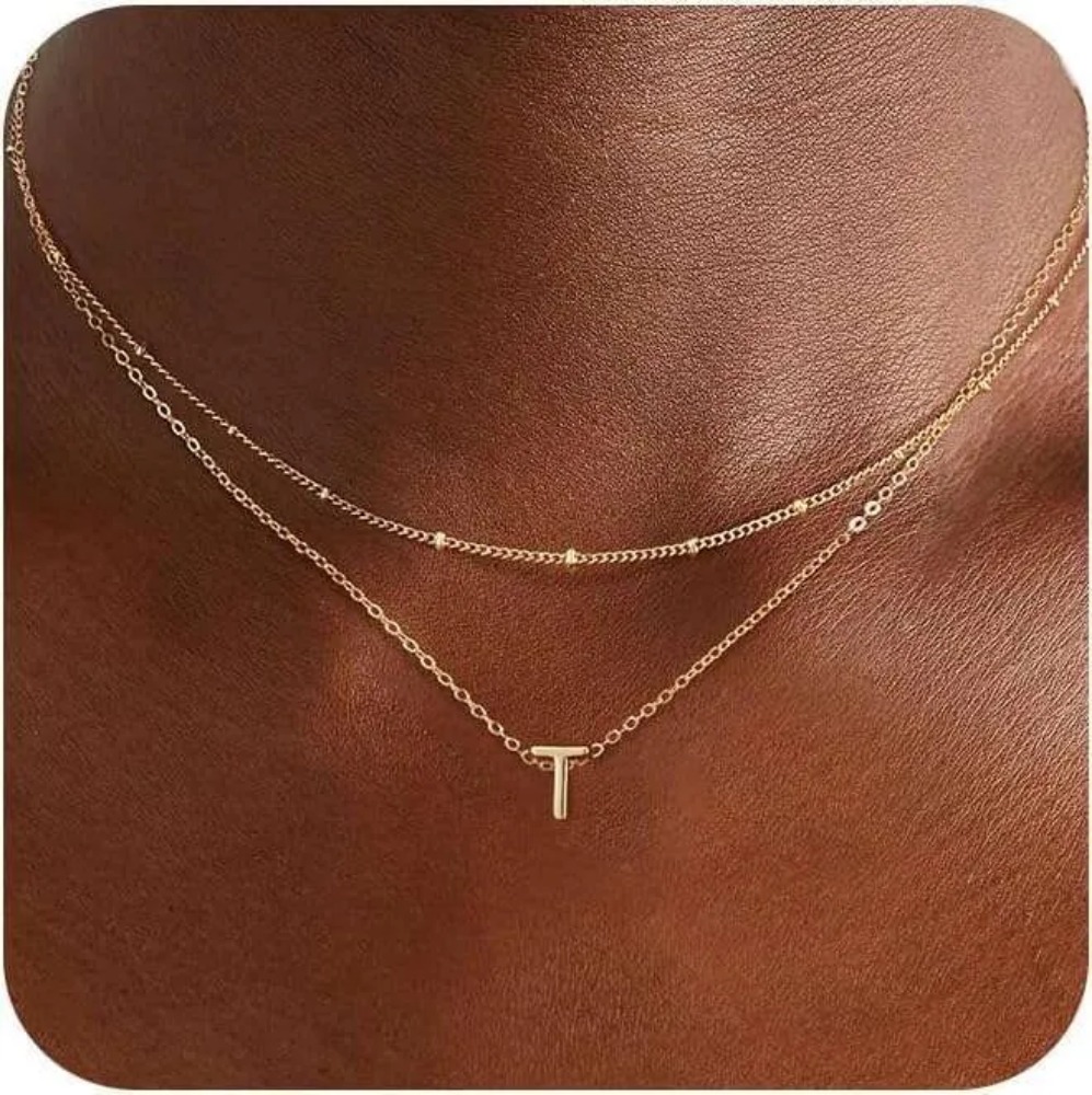 Golden Necklace 14k Gold Plated A-Z Small Initial Layered Personalized Letter Combination Exquisite Name Pendant Necklace Women's Jewelry Fashion