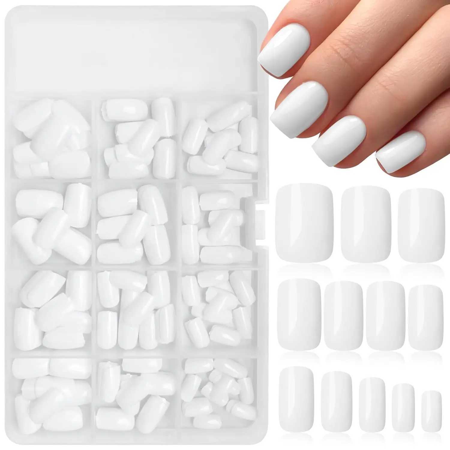 120Pcs Milk White Press On Nails Glossy Medium Square Gel False Nails 10sizes Full Cover Reusable Daily Fingernails DecorationsT251118T251119