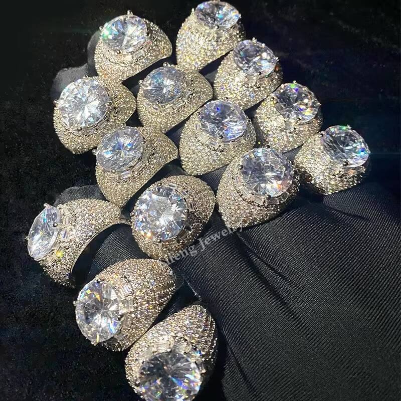 Lifeng Jewelry Customization Available Hip Hop Rings Iced Out 925 Silver Jewelry Gold Plated Men Engagement Moissanite Rings