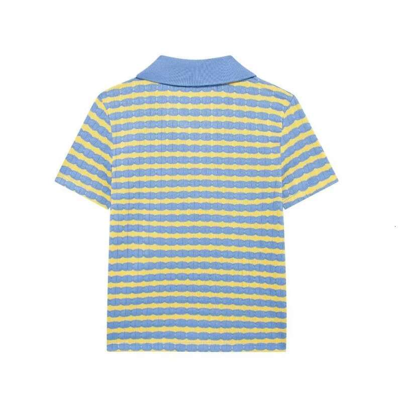 Summer Designer Women's Clothing Blue and Yellow Stripe Print HighQuality Durable Casual Fashion TwoPiece Set
