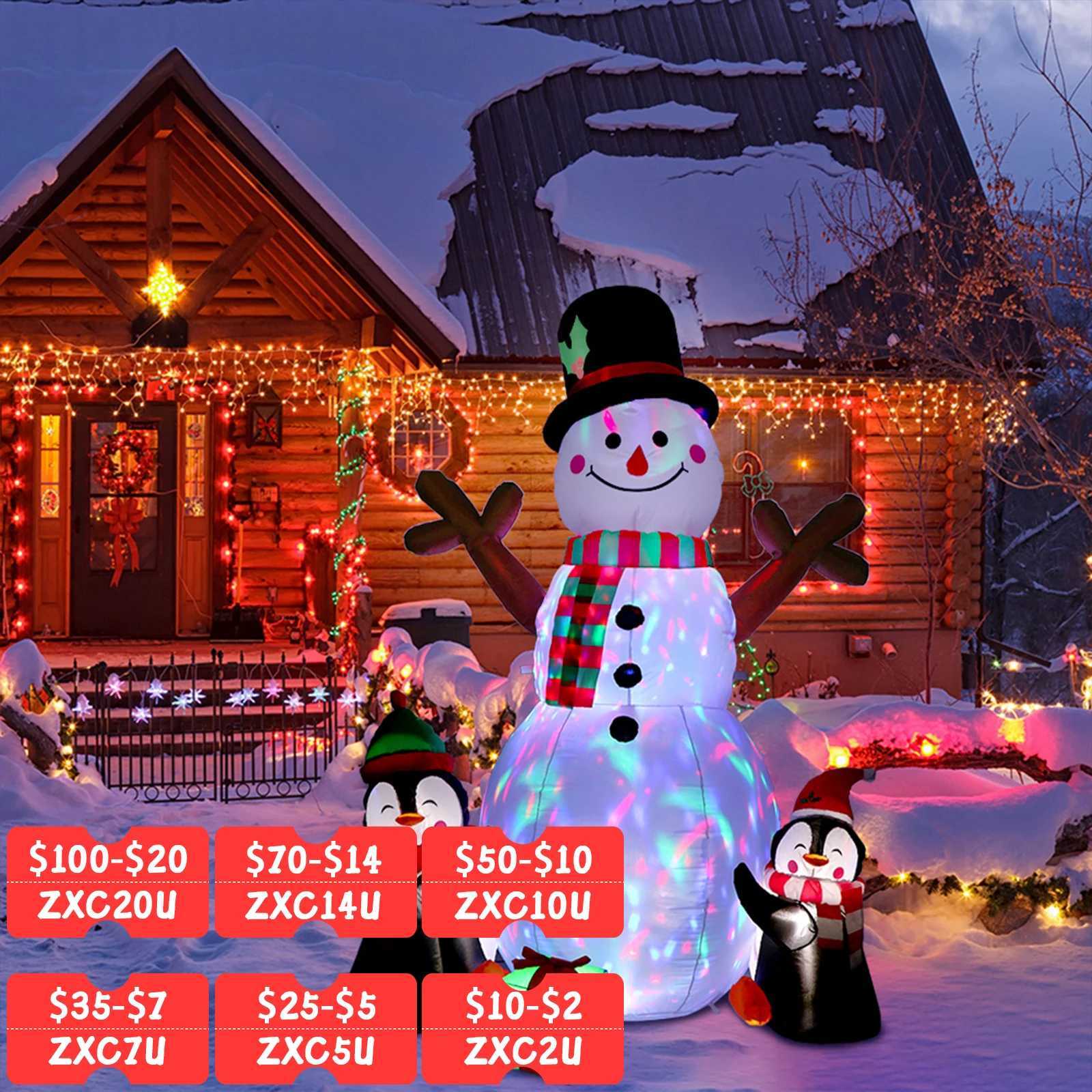 OurWarm 6ft Christmas Inflatables Christmas Decor Outdoor Inflatable Snowman Penguin Blow Up Decor with Rotating LED Lights G251119