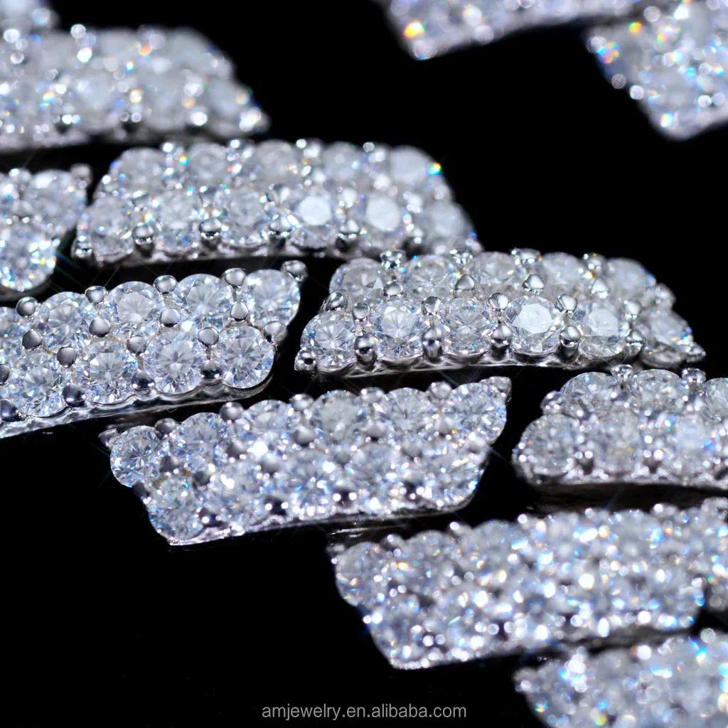 Fine Jewelry In stock 925 Sterling Silver VVS Moissanite Diamond Iced Out Miami Cuban Link Chain Necklace For Men