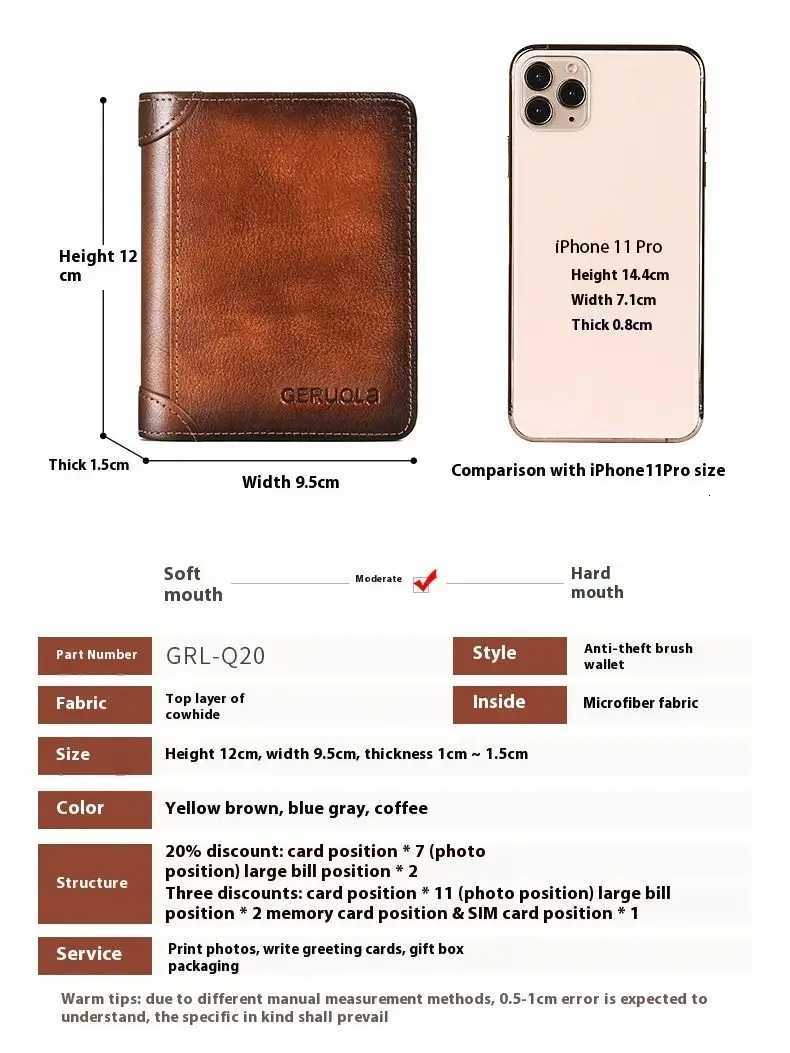 Mens Wallet Genuine Leather RFID Shielding Two Fold Wallet Retro Thin Short Multifunctional ID Card Credit Card Holder Mens WaT251119