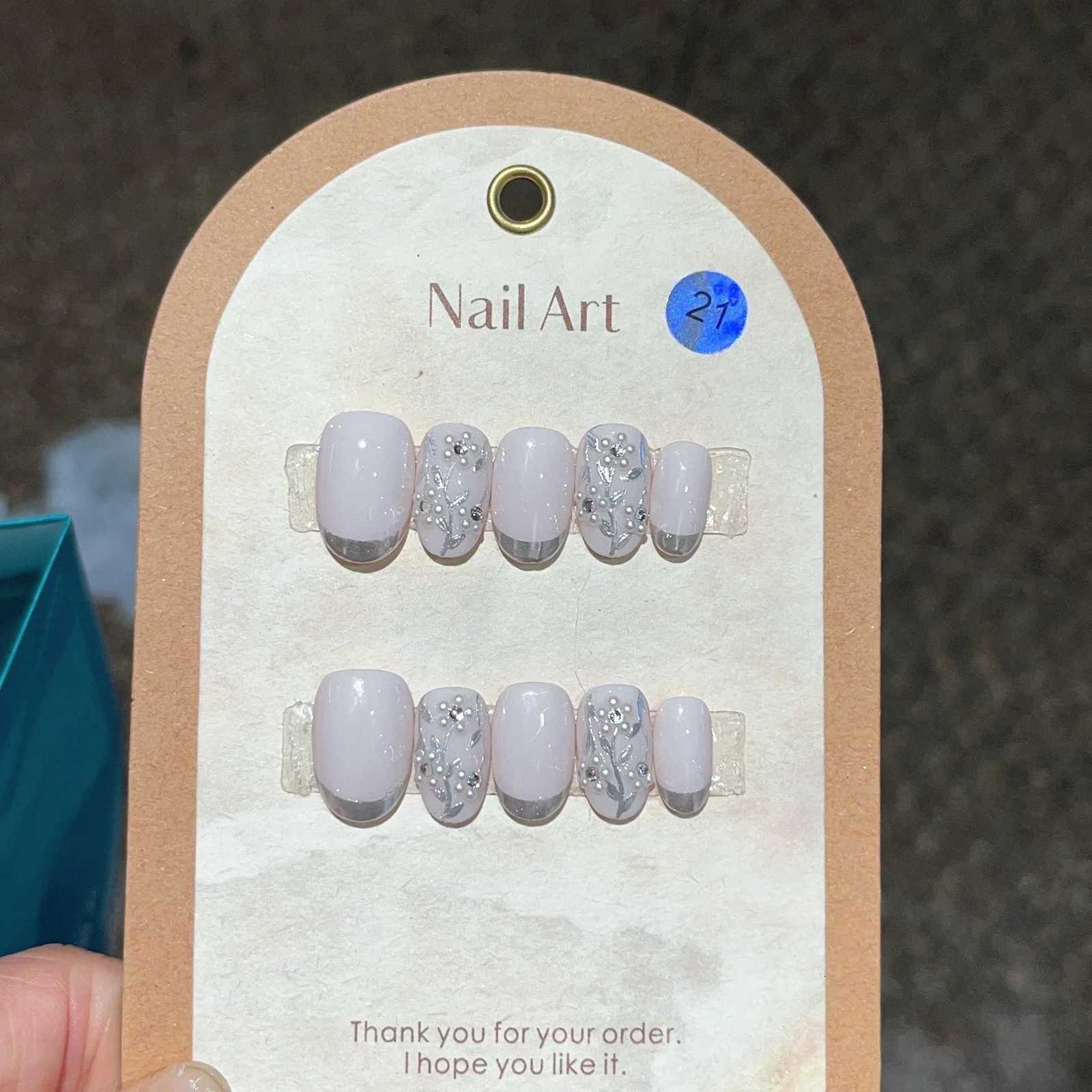 10Pcs French Almond Handmade Press on Nails 3D Flower Fake Nails Wearable Stick-on Nails False Nail Uas T251118T251119