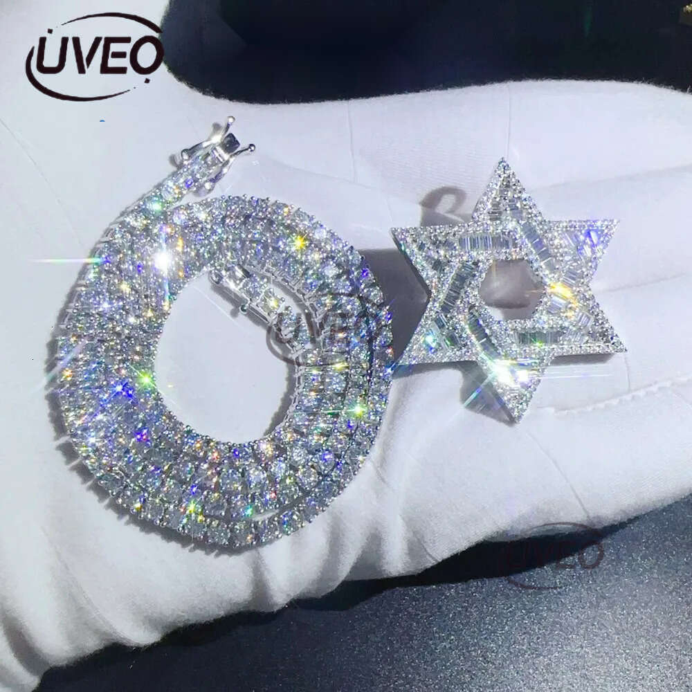 Iced Jewelry Hip Hop Hexagon GRA Certified Vvs d Moissanite Hollow Out Tennis Necklace Pendant
