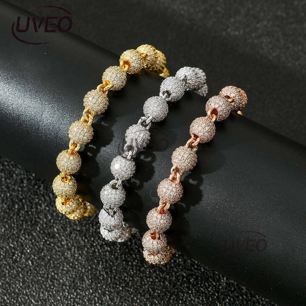 Luxury Hip Hop 8mm round bead neck collarbone chain full ice out VVS Moissanite Necklace bracelet for men and women Free delivery