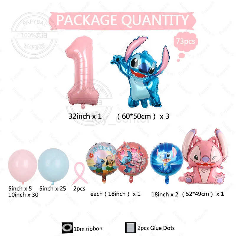 Disney 73pcs Disney Lilo Stitch Theme Wedding Balloon Garland Arch Kit Pink Number 1-9th Kids Birthday Party Decor Baby Shower Globos W20250419
