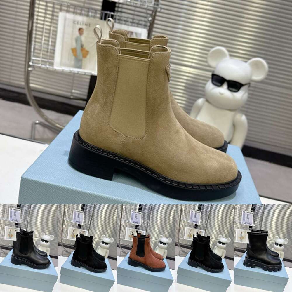 11 new Luxury Designer brand women British style Westem boots autumn round Toe Suede black brown Ankle boots Leather platform Flat Hee shoe Woman lady booties