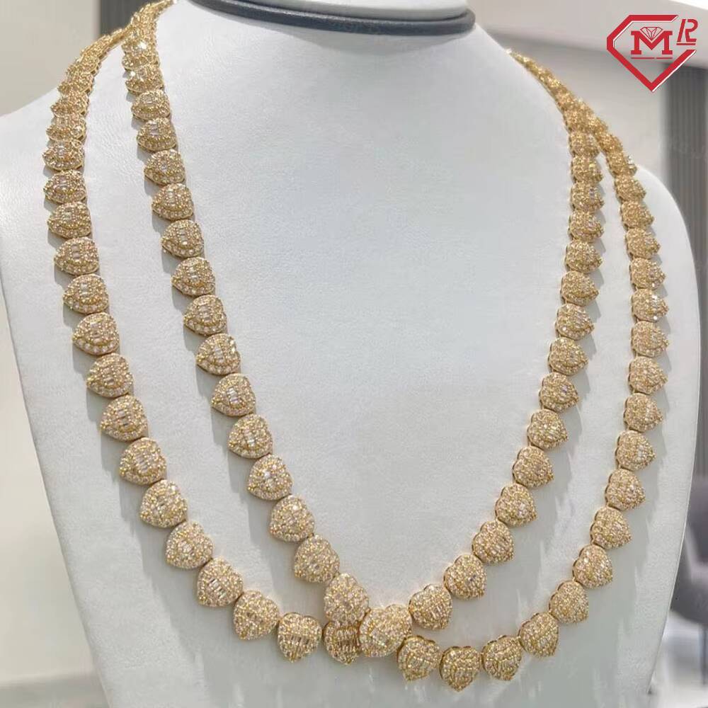 Handmade Cuban Link Chain Custom Heart-shaped Hiphop 925 Silver Iced Out Moissanite Cuban Chain