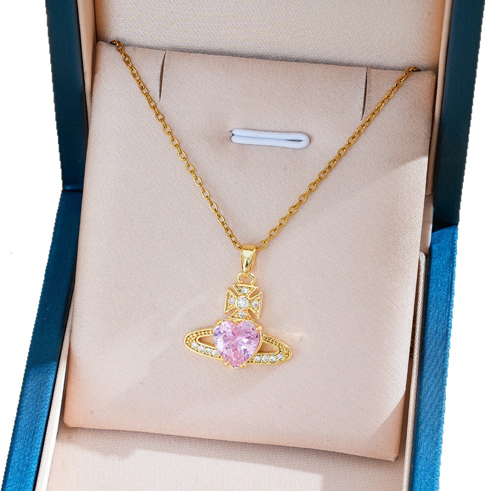 Luxury Brand Designer Jewelry European And American Hot Sale Empress Super Shiny Sweet Saturn Titanium Steel Necklace For Women Niche Light Luxury Swe