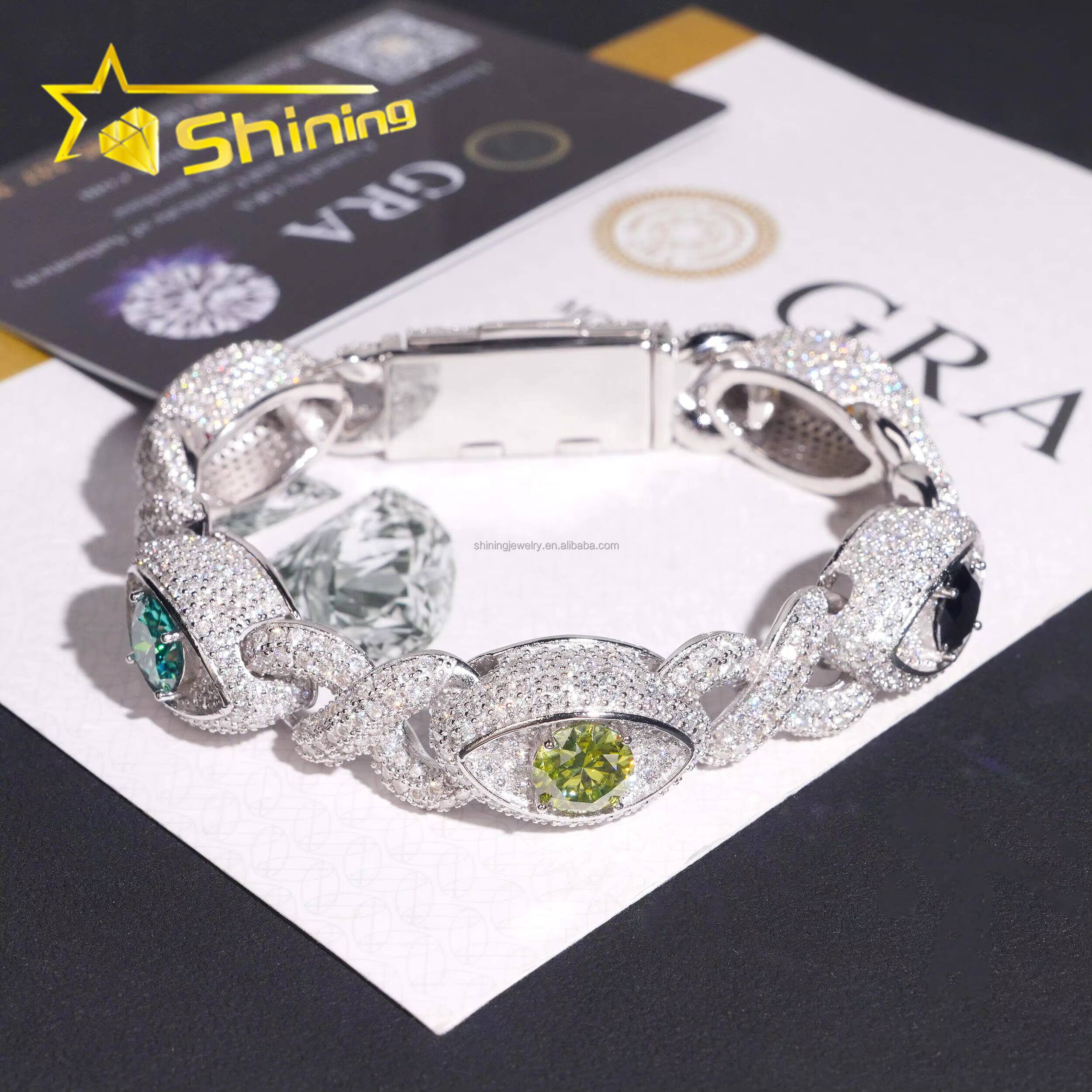 Unique Design Luxury Jewelry Hip Hop Mulit Color Brilliant Moissanite Diamond Iced Out S925 Silver Infinity Evil Eyes Bracelet