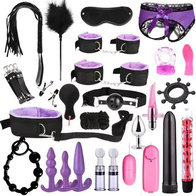 Hot Selling 26 PCS Adult BDSM Sex Toys Products Women Sex Bondage Set Handcuffs Whip Anal Plug Vibrator Dildo