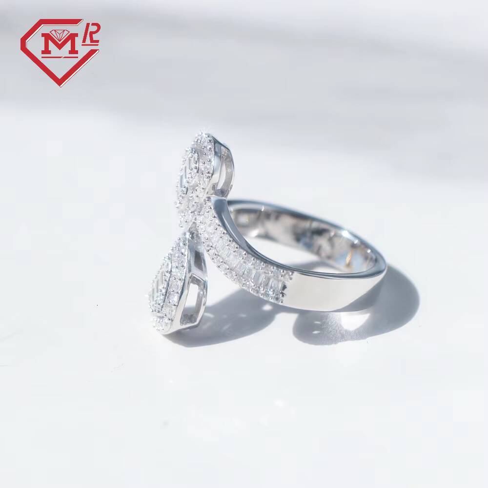 Hip Hop Gold Plated 925 Sterling Silver VVS Moissanite Rings Iced Out Baguette Cut Moissanite Ring Men
