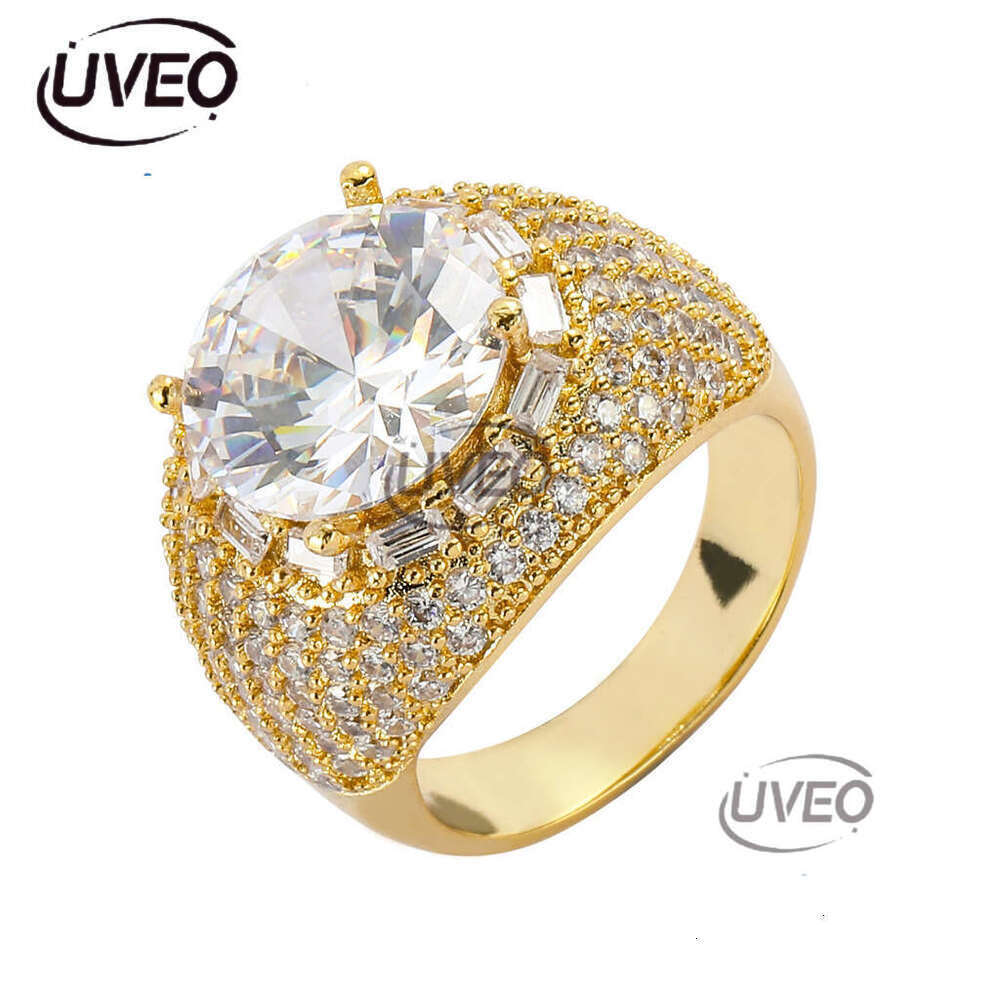 Luxury Hip Hop through the tester pigeon egg copper sleeve with large sterling silver ice out VVS Moissanite, men's and women's rings Free d