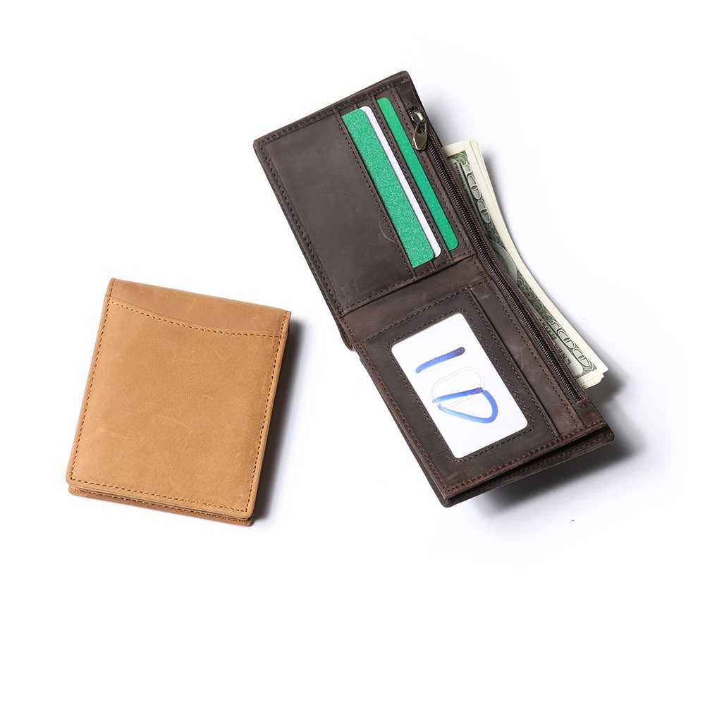 ROOG Premium Mens Genuine Leather Short Wallet - Crazy Horse Style with Multi Card Slots Money Clip Coin PurseT251119