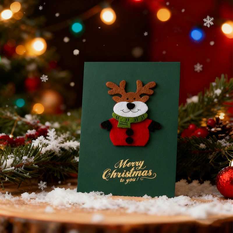 4PCS Green Style Christmas Greeting Card Set Pearlescent Paper 3D Felt Invitations Postcards Christmas Party Gift Souvenirs ZYF G251119