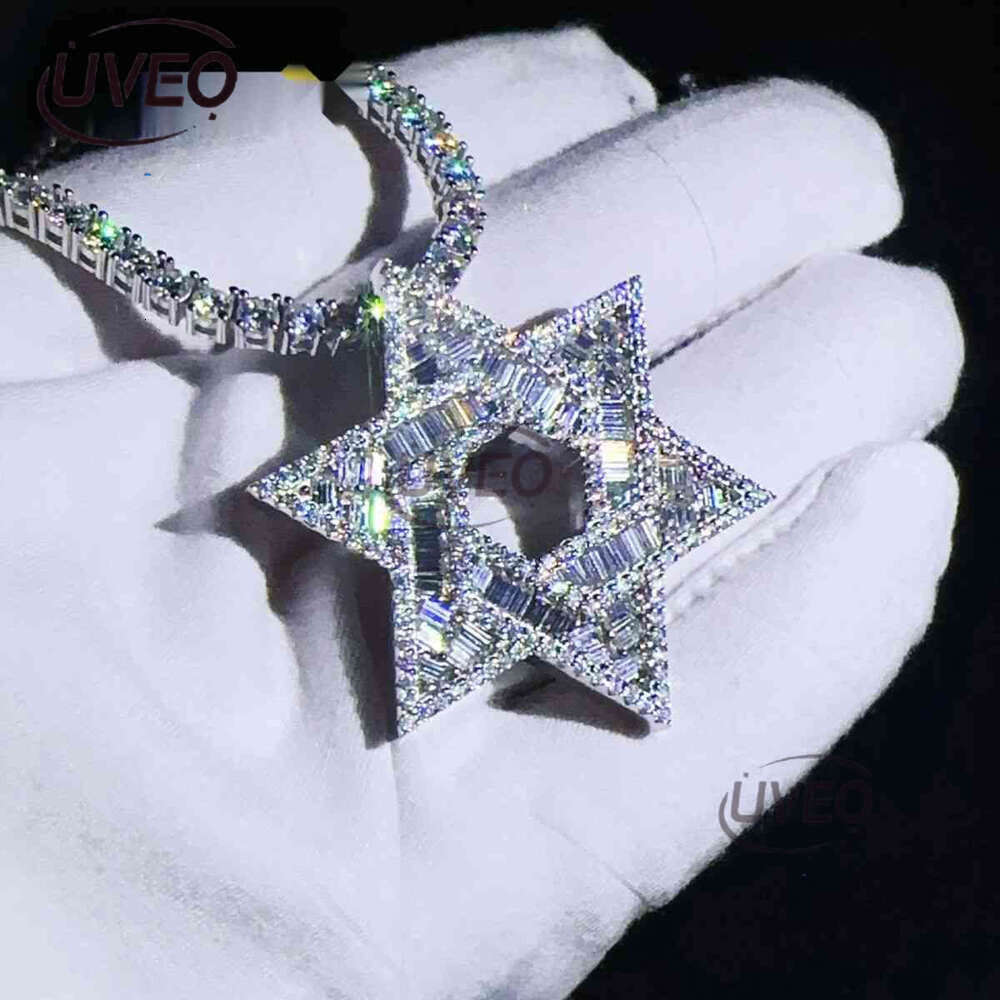 Iced Jewelry Hip Hop Hexagon GRA Certified Vvs d Moissanite Hollow Out Tennis Necklace Pendant