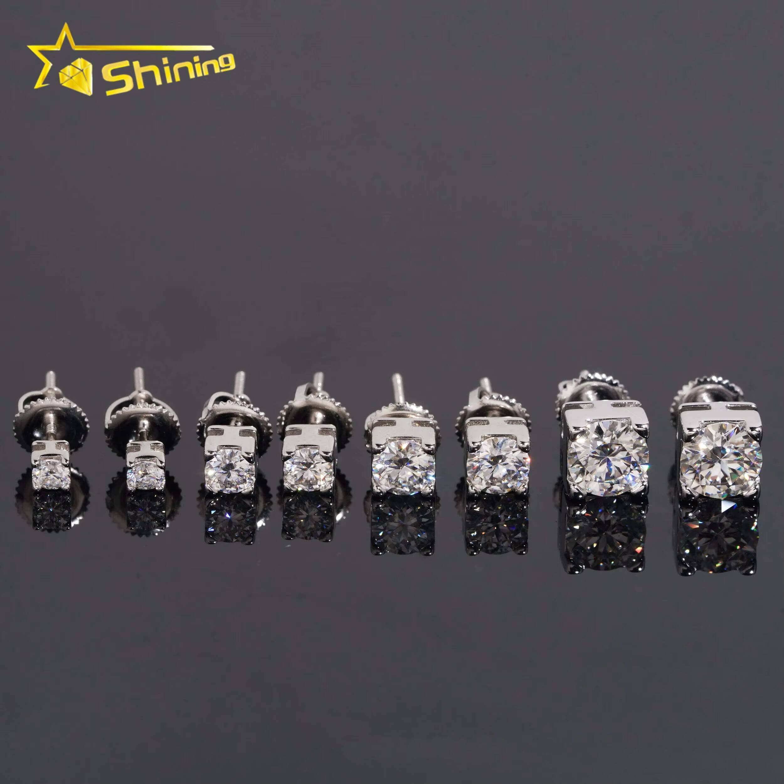 Pass Diamond Tester Screw Back Hip Hop Classic Gold Plated 925 Silver VVS Moissanite Stud Earrings
