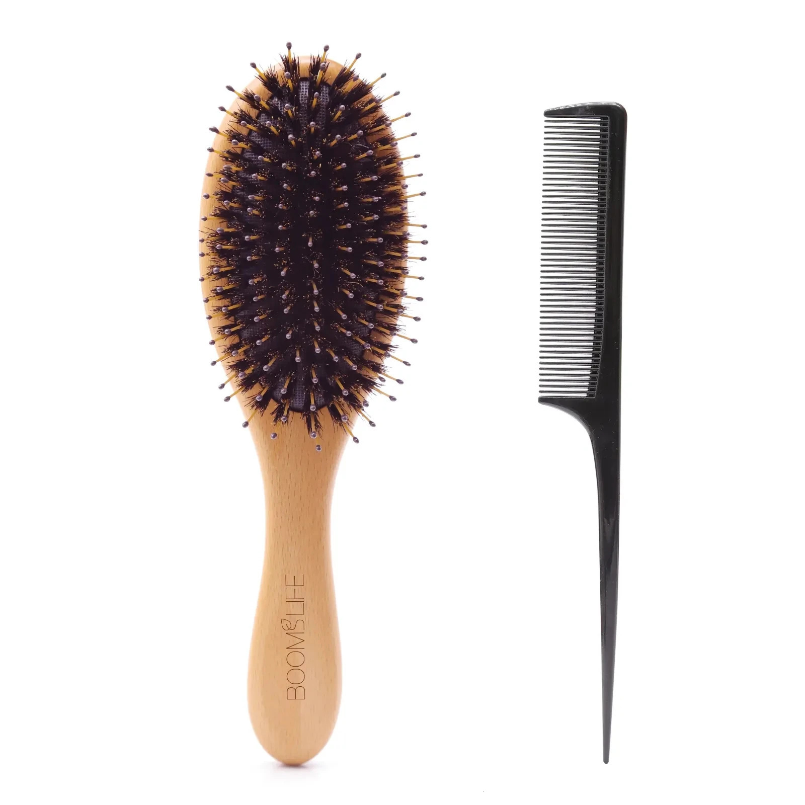 Custom Boar Bristle Hair Brush Women Hair Anti-Static Scalp Massage Comb Wood Hair Brush for Curly Thick Long Hair Detangler 250409