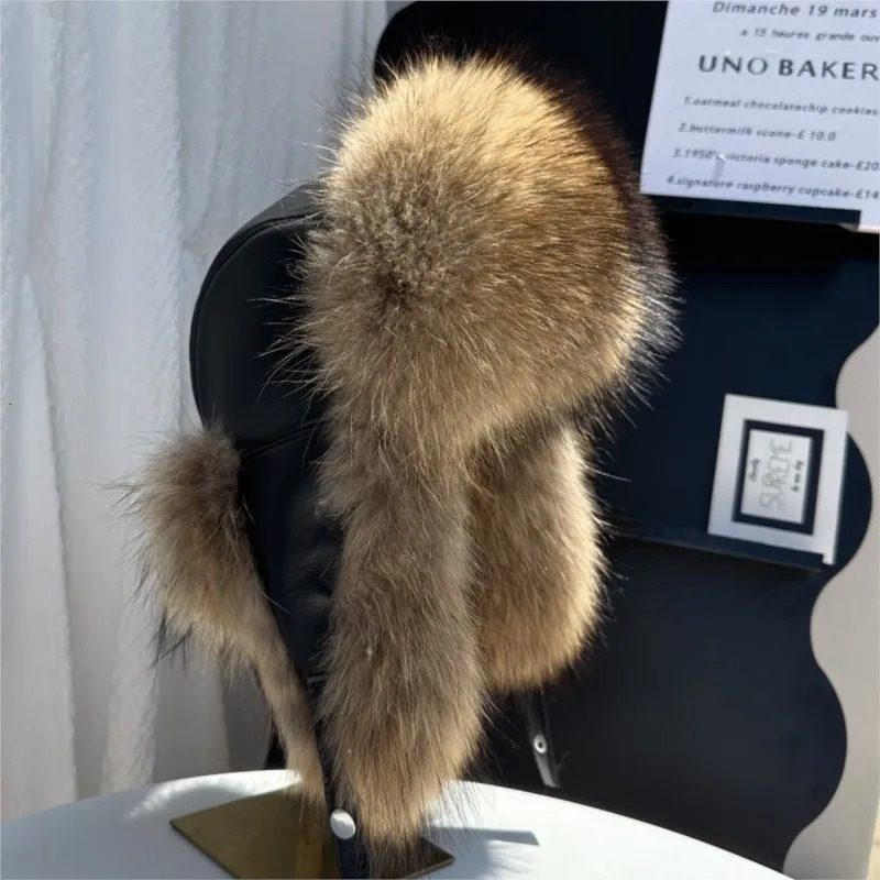 100 genuine fox fur ear-protecting hat Men real raccoon fur bomber hat Women winter warm fur real sheep leather snow hat251118