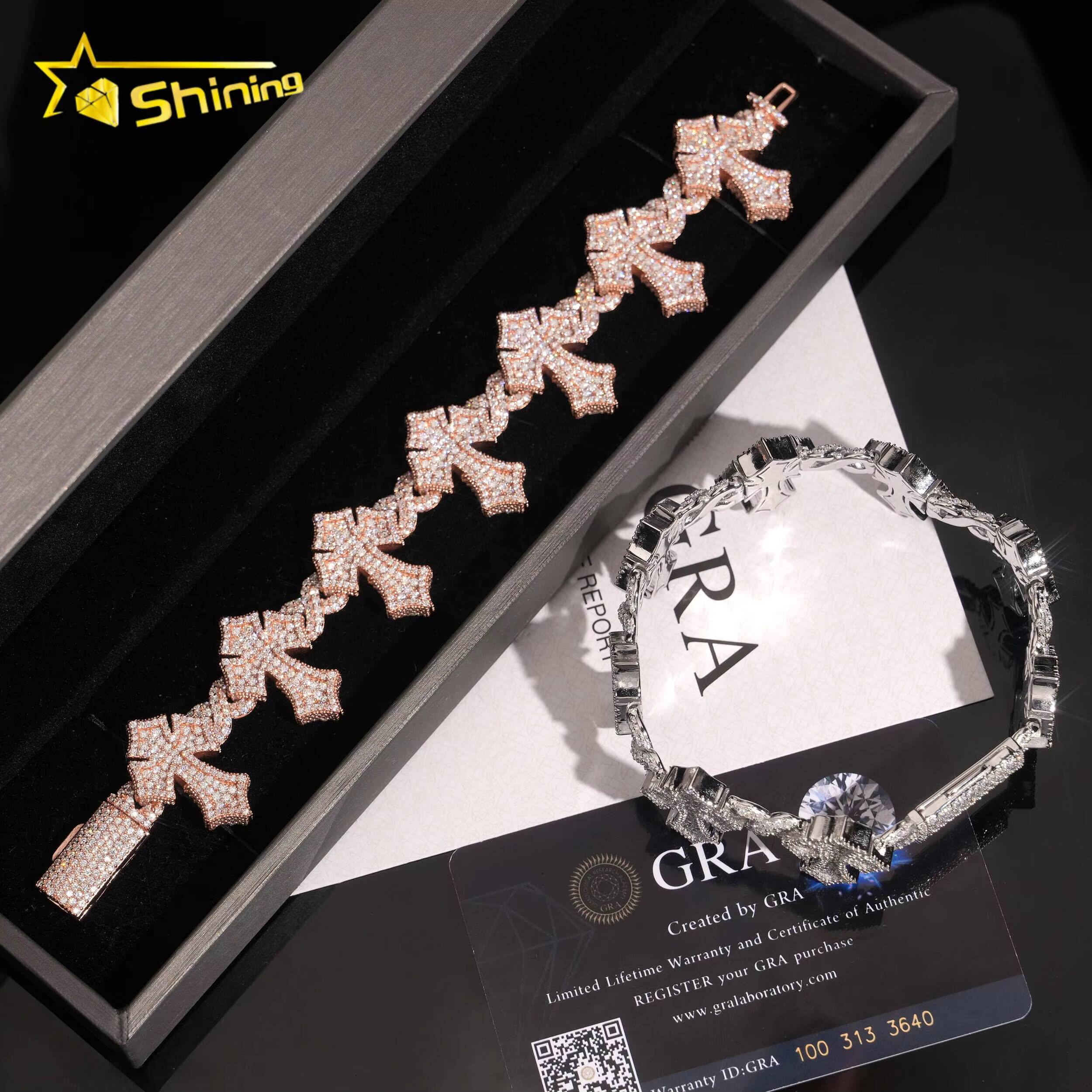 Hip Hop Jewelry GRA Certificated Cross Moissanite Cuban Link Bracelet Custom Iced Out 925 Silver Bracelet for Men