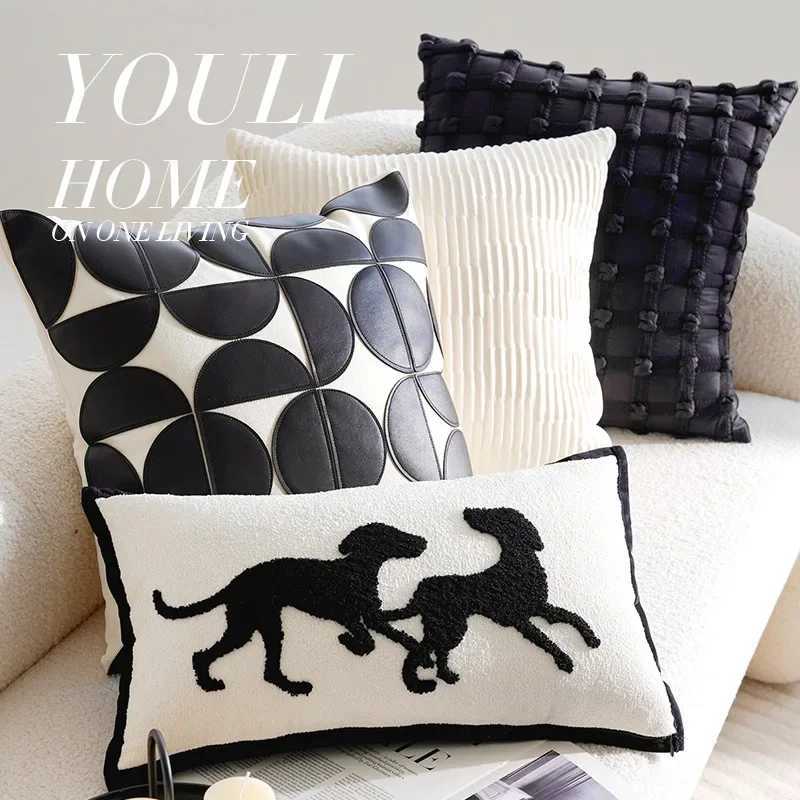 30x50/45x45CM Black White Throw Cover Luxury Embroidered Stamping Waist Cushion Cover Decor Home Decorative caseM251119