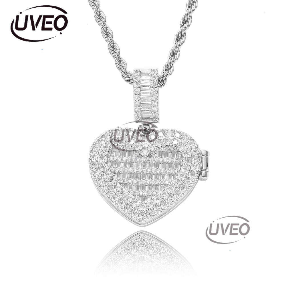 Luxury designer photo frame flip, couple photo pendant, Ice out vvs Moissanite necklace Free shipping