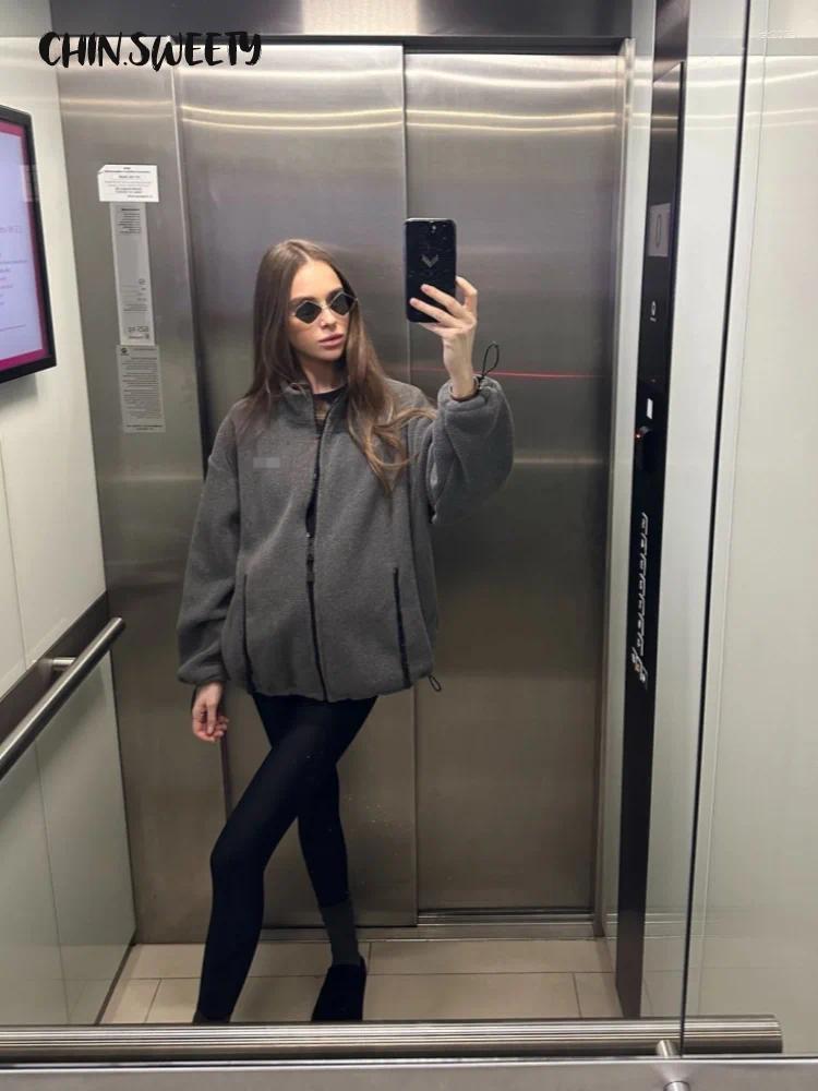 Women's Jackets Fashion Fleece Stand Collar Jacket Women Casual Zipper Drawstring Warm Thicken Coat Female 2025 Autumn Winter Lady Outwears