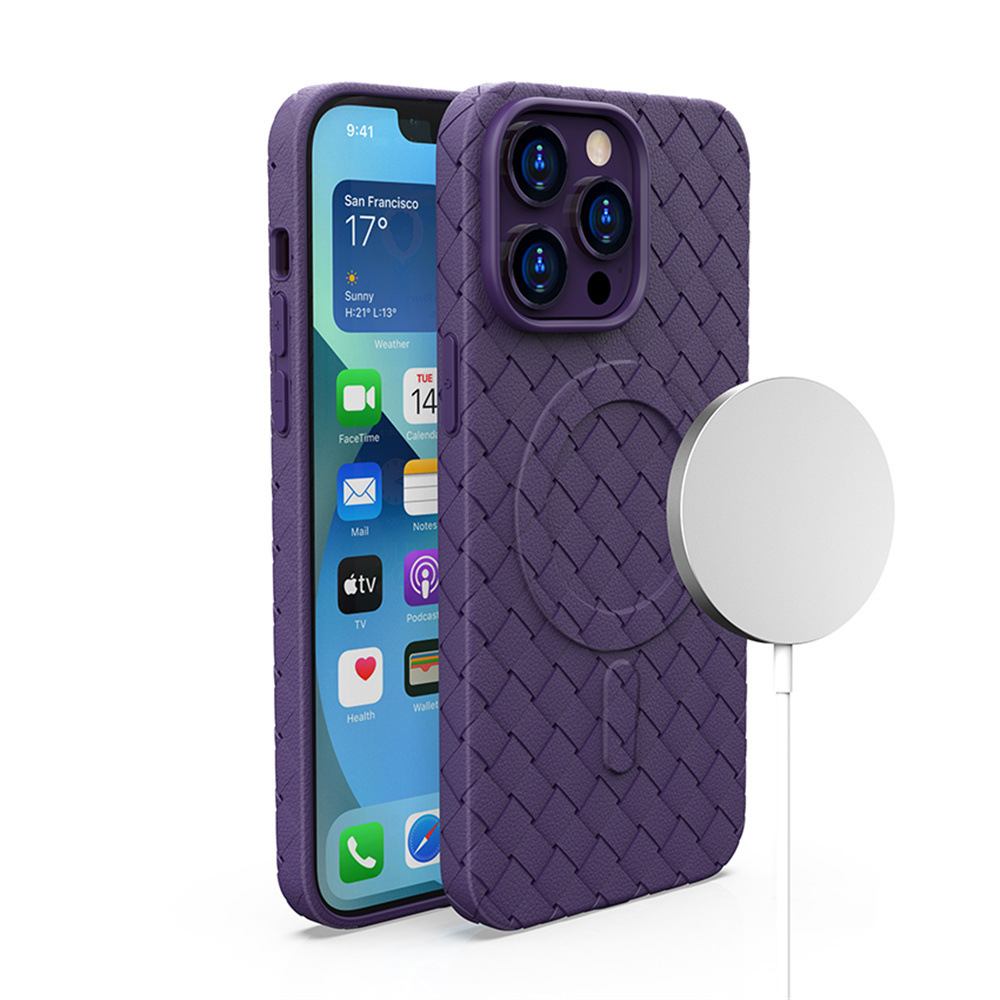 Magnetic Breathable Woven Pattern Phone Case Compatible with iPhone 17/16/15/14 Pro Max Solid Color Protective Case