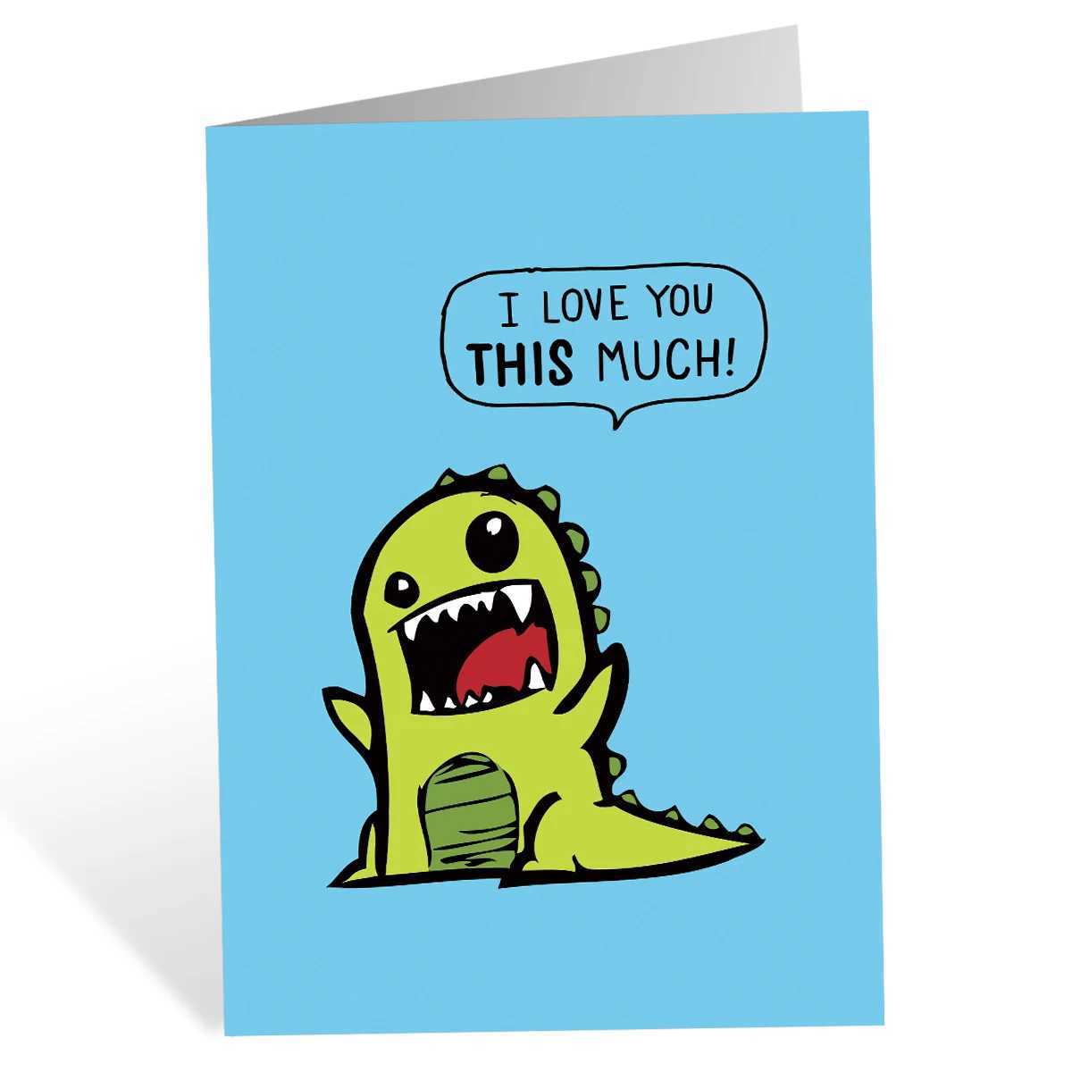 1PC Cute Dinosaur Birthday Greeting CardI Love You This MuchFunny Anniversary Card With EnvelopeThank you Card for Her Him G251119