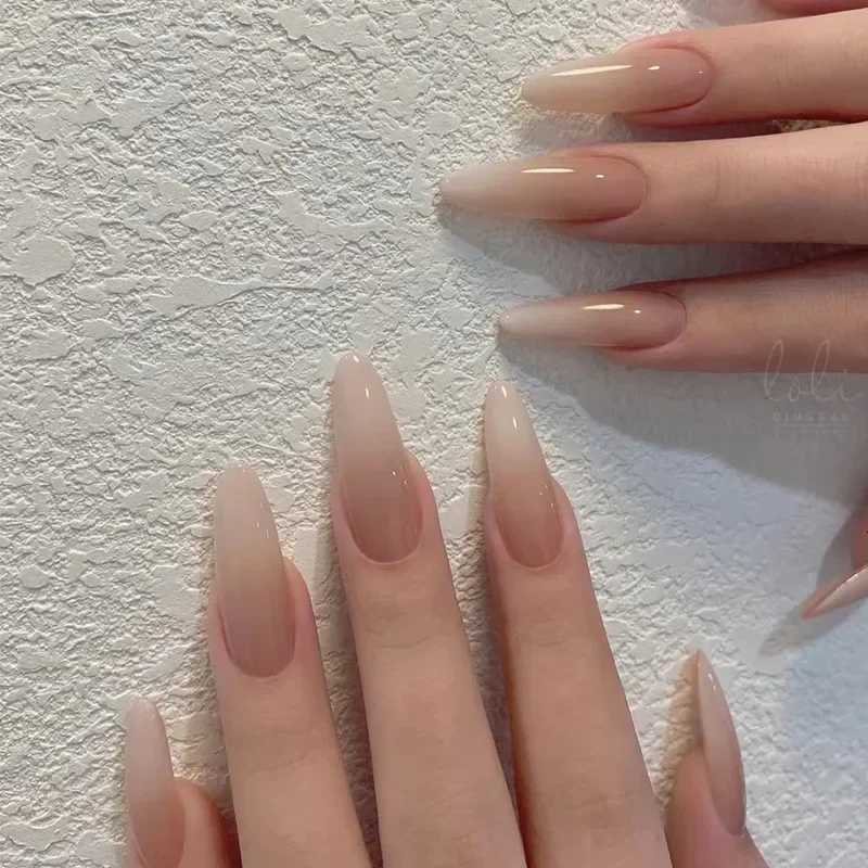 24Pcs White Gradient Press on False Nails Acrylic Stiletto Almond Fake Nail Wearable Solid Color Simple Full Cover Manicure TipsT251118T251119