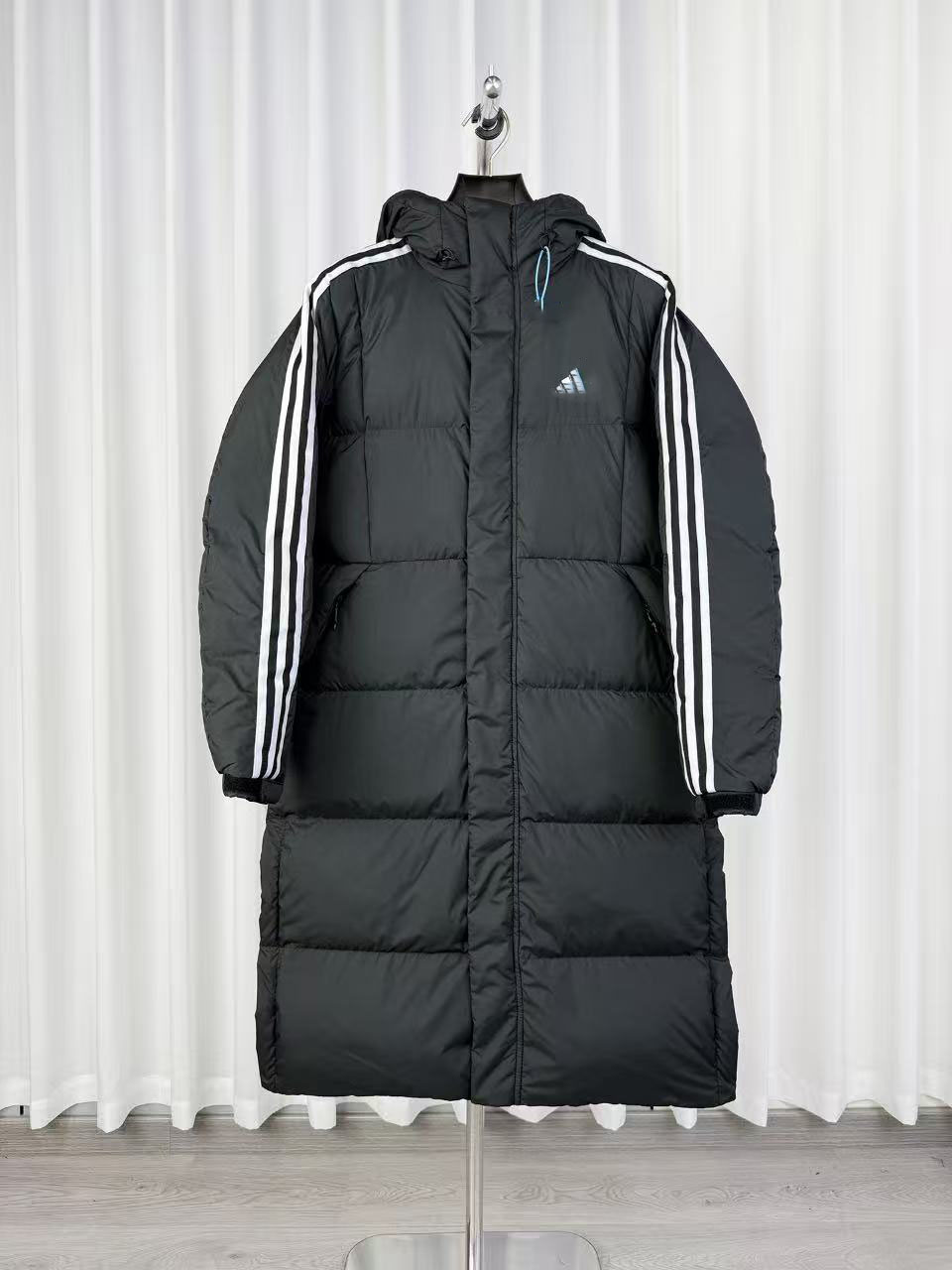 2025 Winter New Thick Striped Pure Black Versatile Fashion Casual Men's Mid-Length Down Jacket High-Quality Coat