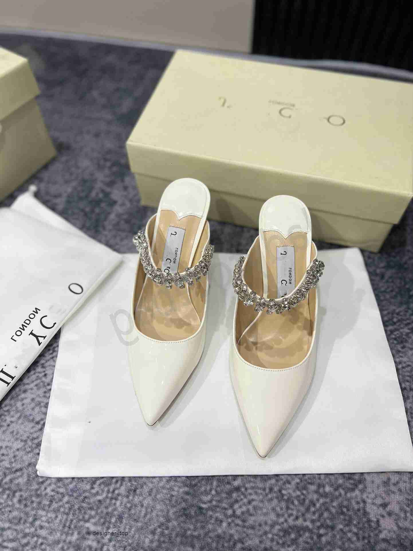 version jc high heeled shoes jimmy choo pointed patent leather shallow mouth hollow pearl straight line thin heel toe wrap french style single women TTDO CK64