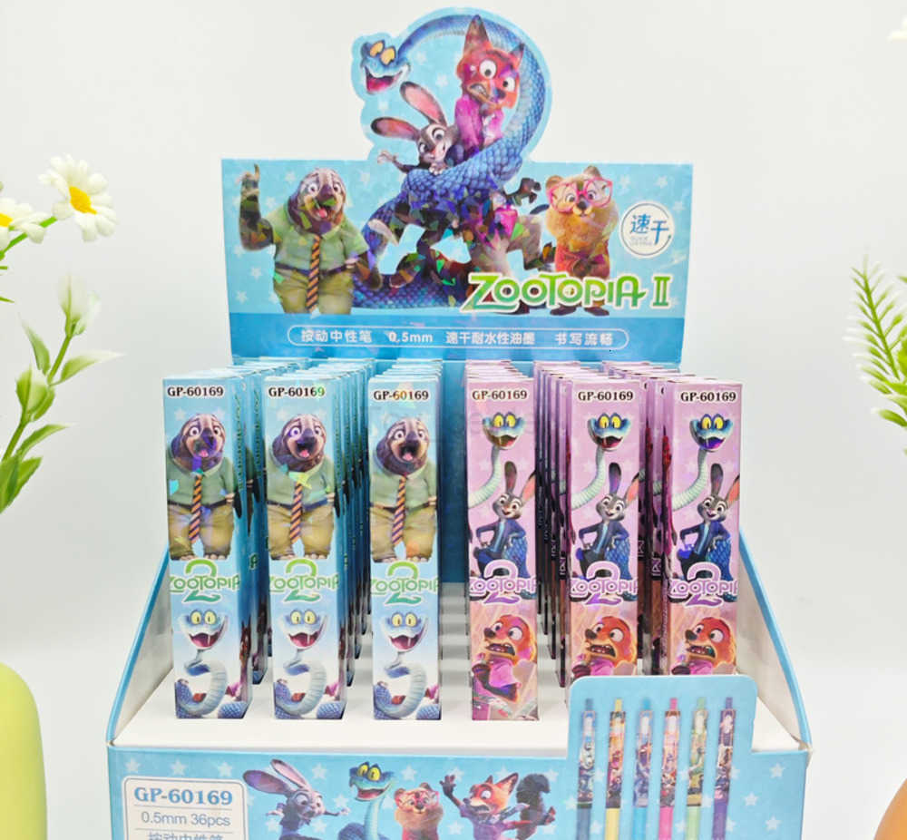 Disney 36pcs Zootopia Stitch Gel Pen Neutral Pen Cartoon Cute 05mm Black Press Sign Pen Independent Packaging Student Stationery H251119
