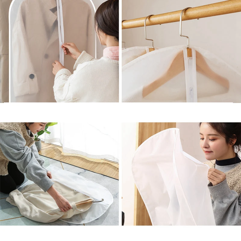 5Pcs/set Dustproof Garment Protector Clothes Hanging Dust Cover Storage Bag with Zipper For Closet Dress Suit Coat