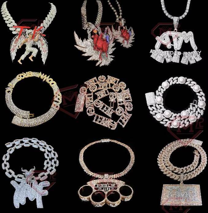 Handmade Cuban Link Chain Custom Heart-shaped Hiphop 925 Silver Iced Out Moissanite Cuban Chain