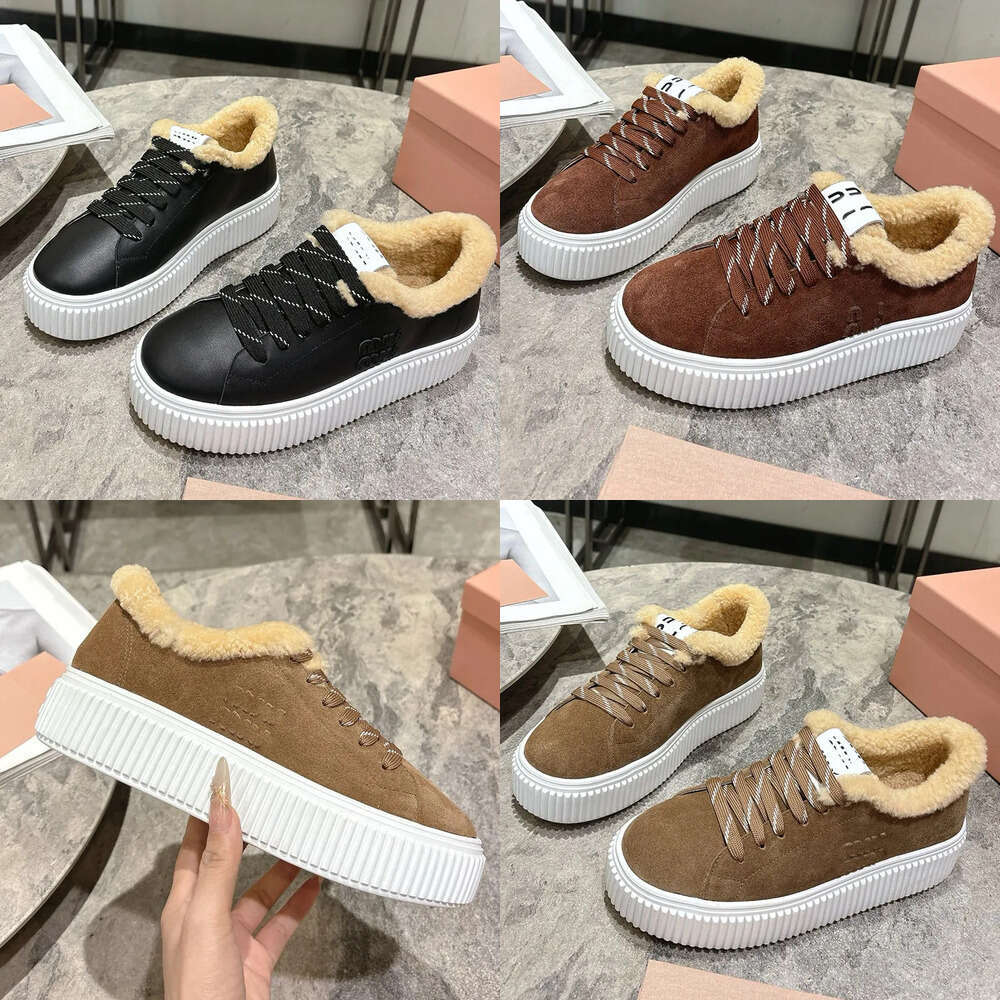 2025 Suede and shearling sneakers designer casual shoes luxury womens autumn winter sneakers black anti slip rubber sole platform Medium shoe