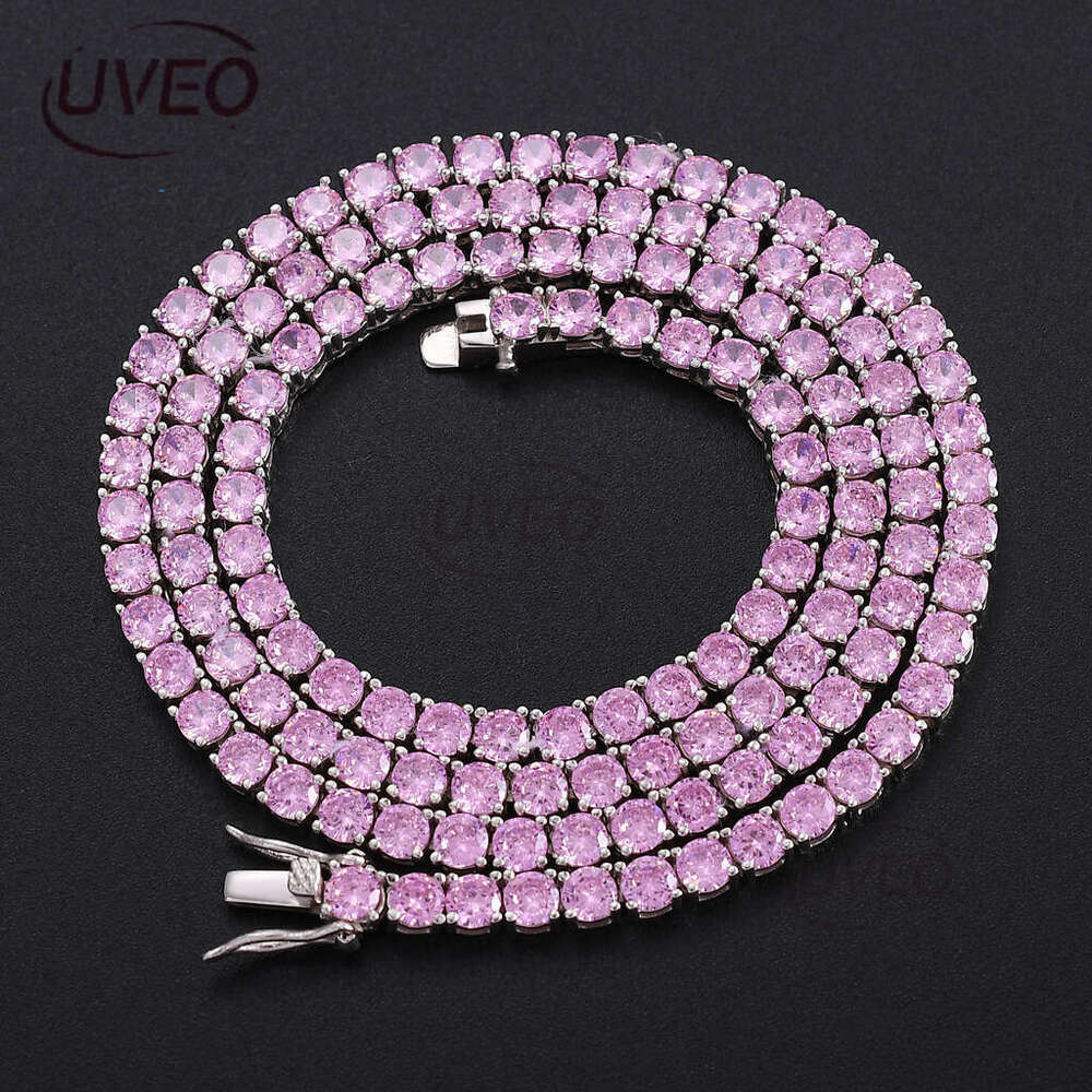 Men Women Luxury Hip Hop 4mm pink single row Ice out VVS Moissanite necklace Tennis bracelet Free delivery
