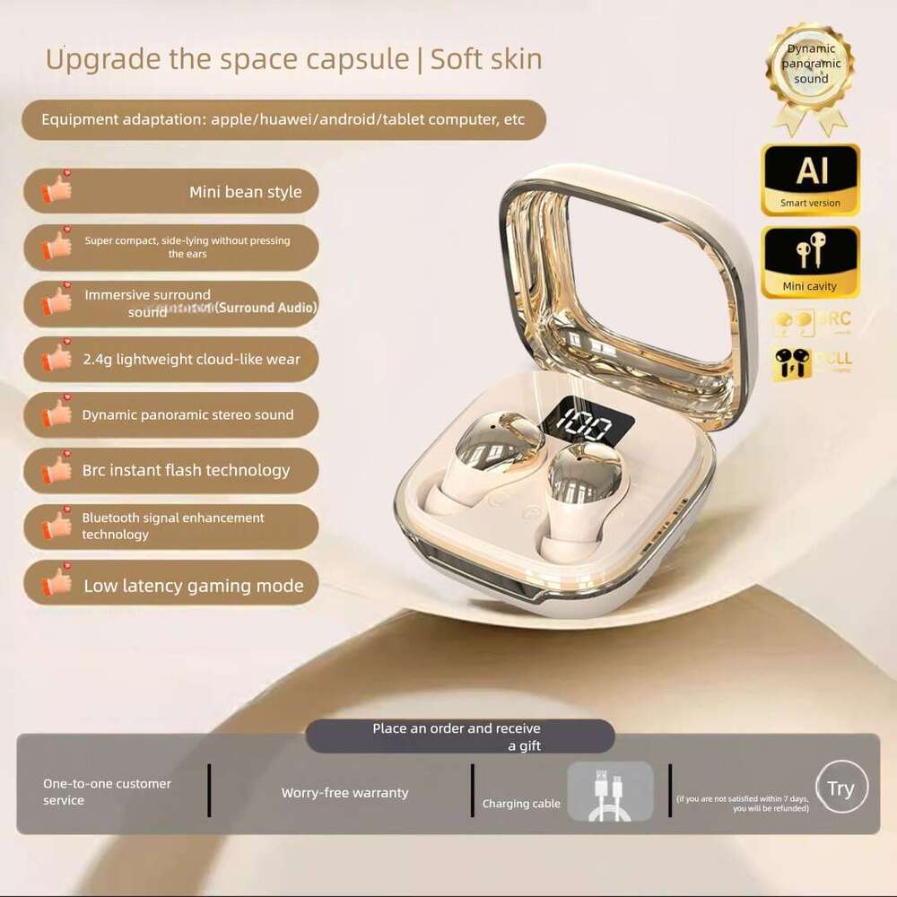 Brand Designer Niche New Pea-Style Bluetooth Long Battery Life Headphones & Earphones In-Ear Sleep Comfortable Painless Wireless Headphones