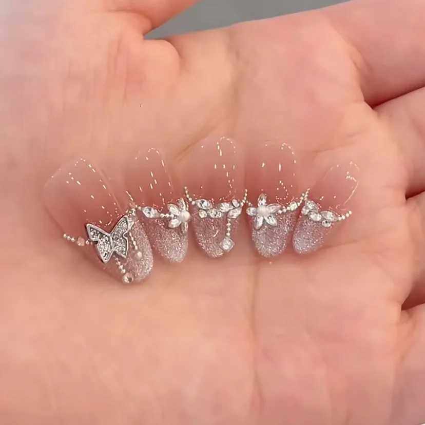 10Pcs Handmade Almond Press on Nails Pink French Luxury Decoration Reusable False Nails Full Cover Nail Tips for GirlsT251118T251119