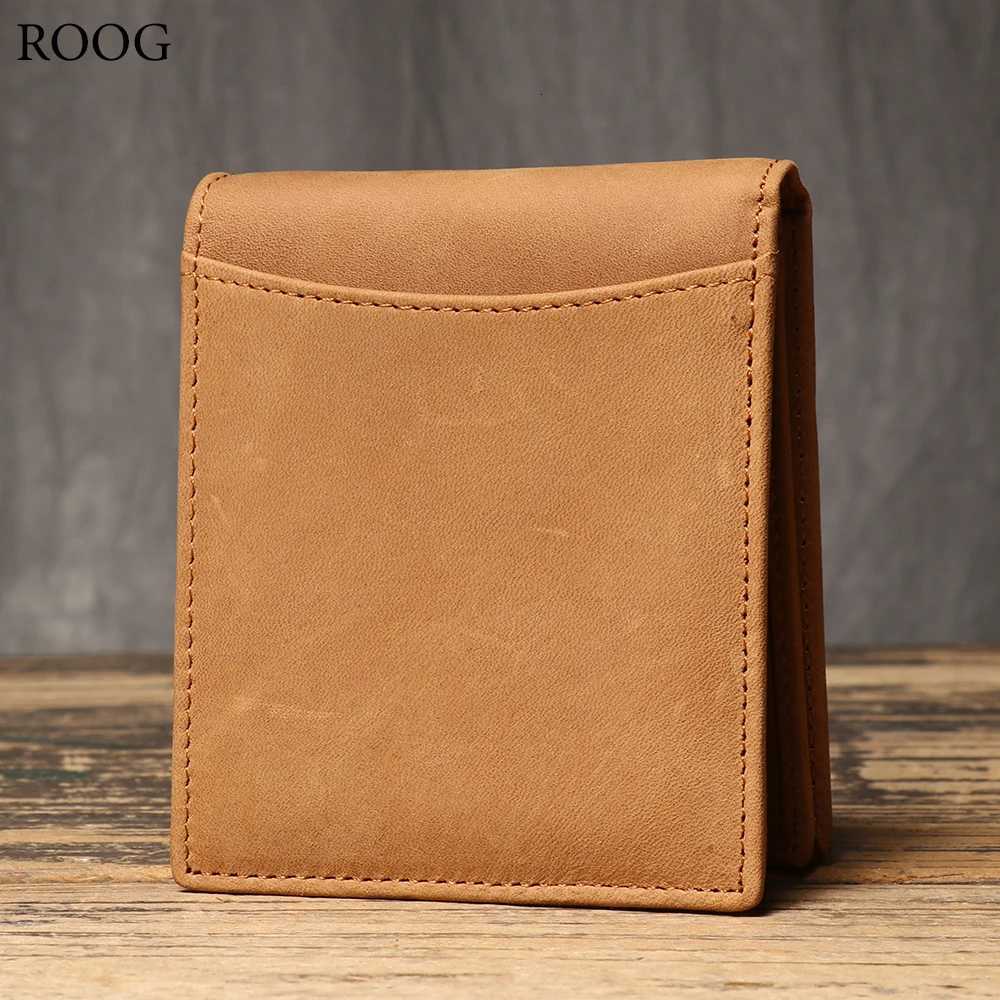 ROOG Premium Mens Genuine Leather Short Wallet - Crazy Horse Style with Multi Card Slots Money Clip Coin PurseT251119