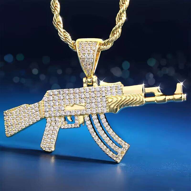 Personalized AK47 Gold-Plated Rifle Charm Hip-Hop Punk Jewelry Rope Chain moissanite Ice-Cold Straight Pull Gun Pendant Men's Necklace
